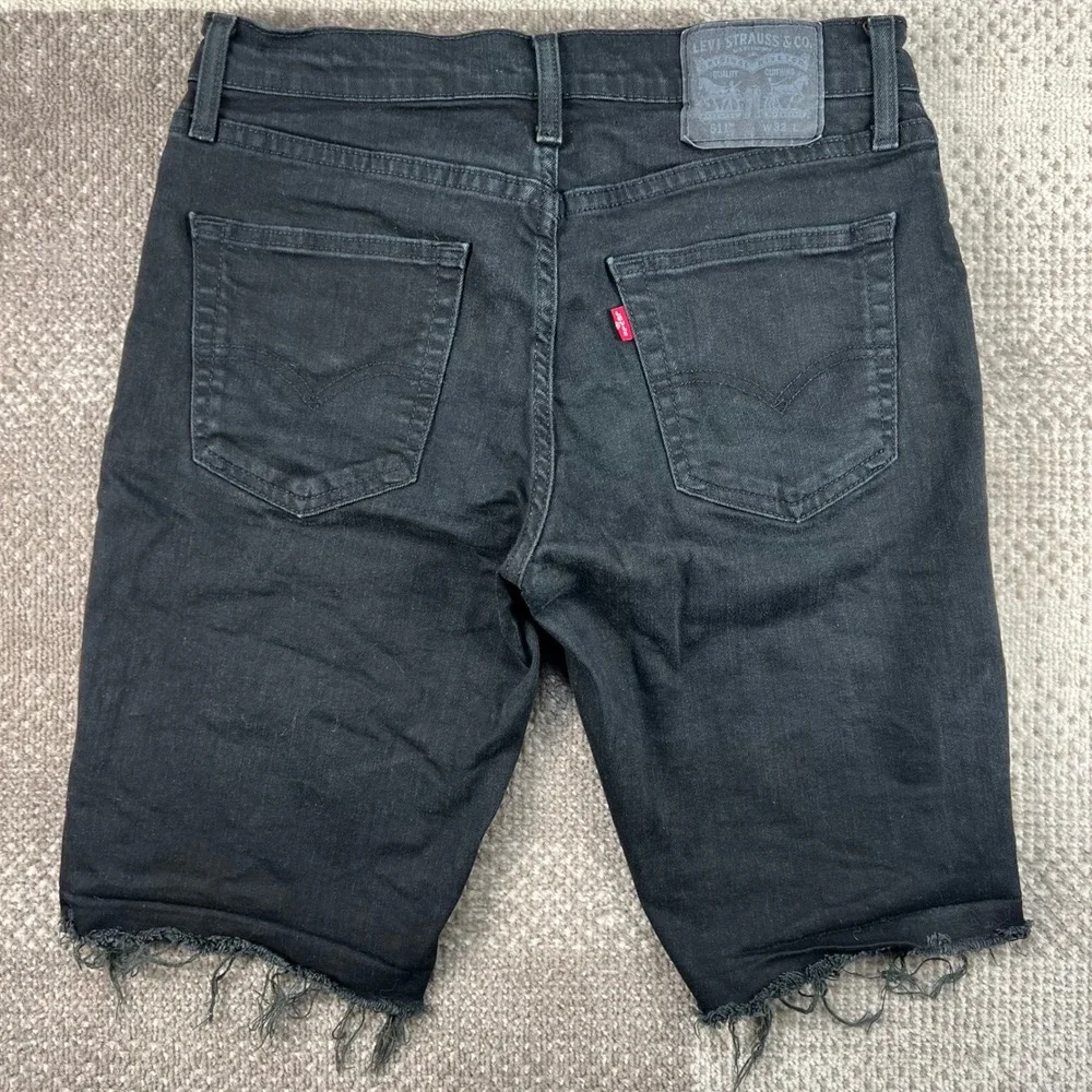 Levis 511 Slim Fit Black Denim Cut Off Shorts Mens W32 Raw Hem Distressed